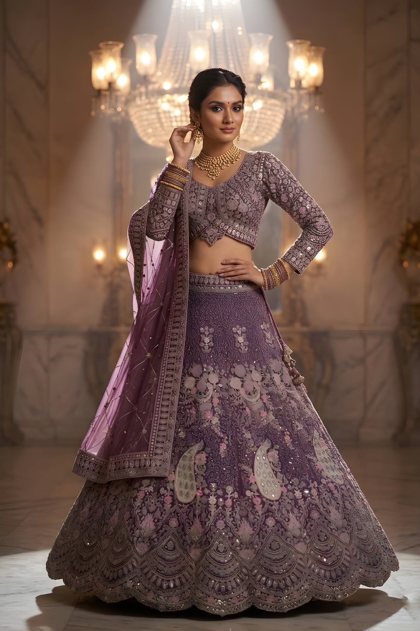 Elegant Purple Butterfly Net Embroidered Designer Lehenga Choli with Dupatta for Wedding