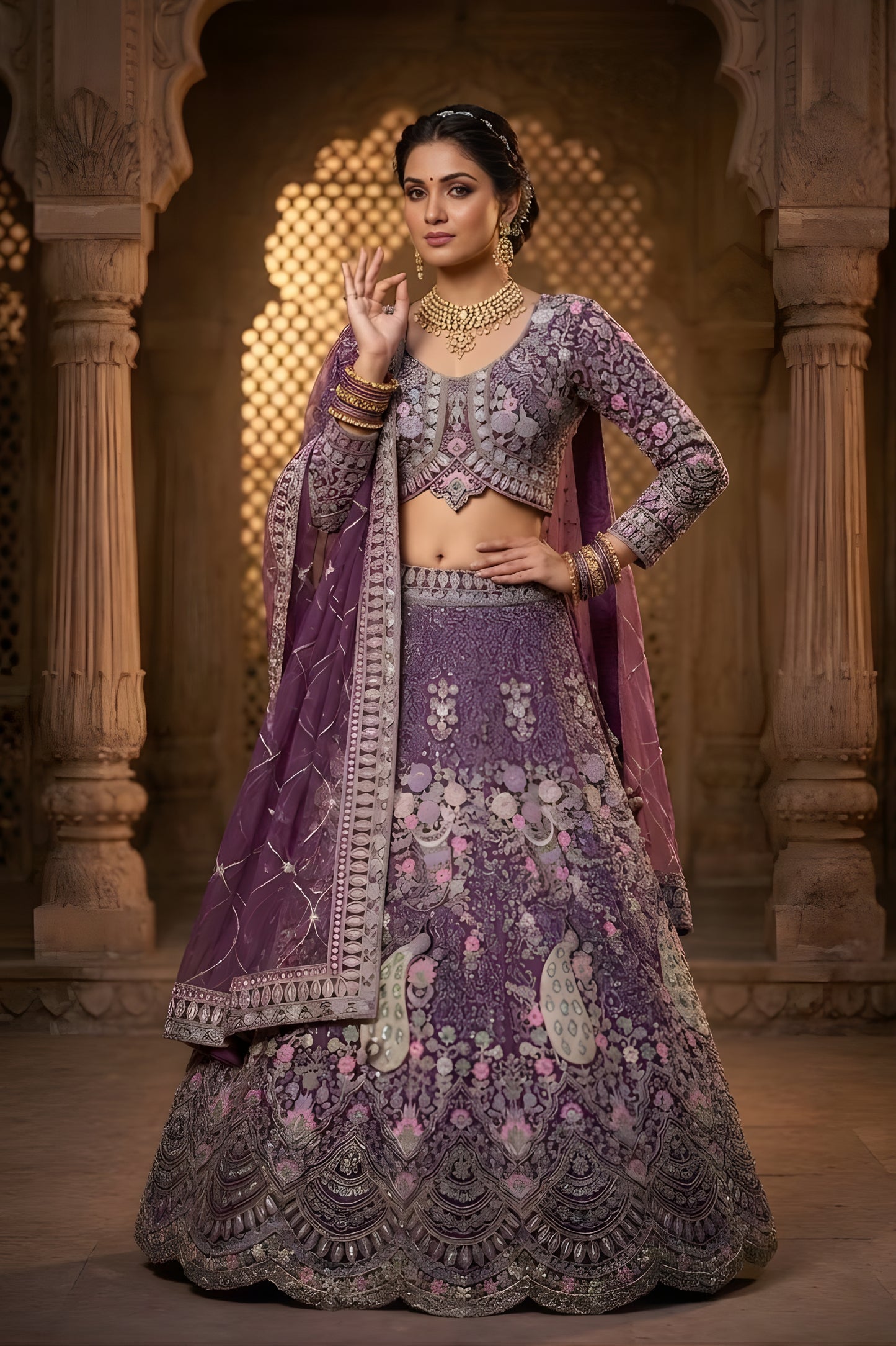 Elegant Purple Butterfly Net Embroidered Designer Lehenga Choli with Dupatta for Wedding