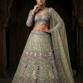 Latest Pista Green Butterfly Net Embroidered Designer Lehenga Choli with Dupatta for Wedding