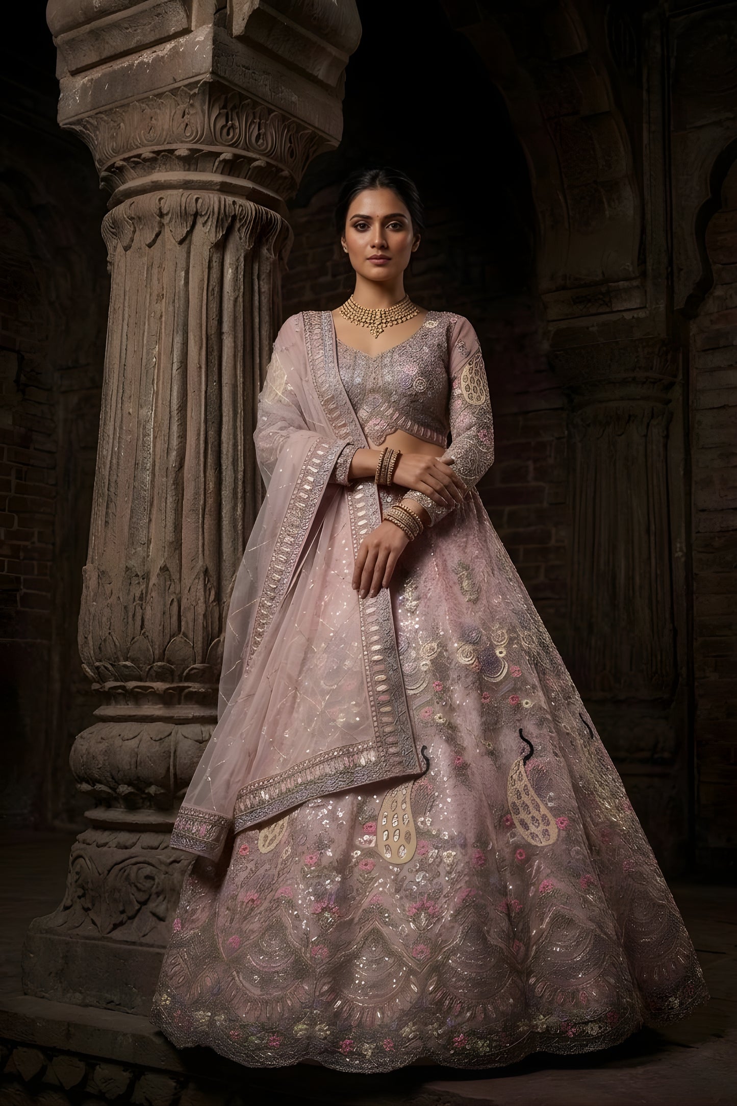 Lovely Pink Butterfly Net Embroidered Designer Lehenga Choli with Dupatta for Wedding