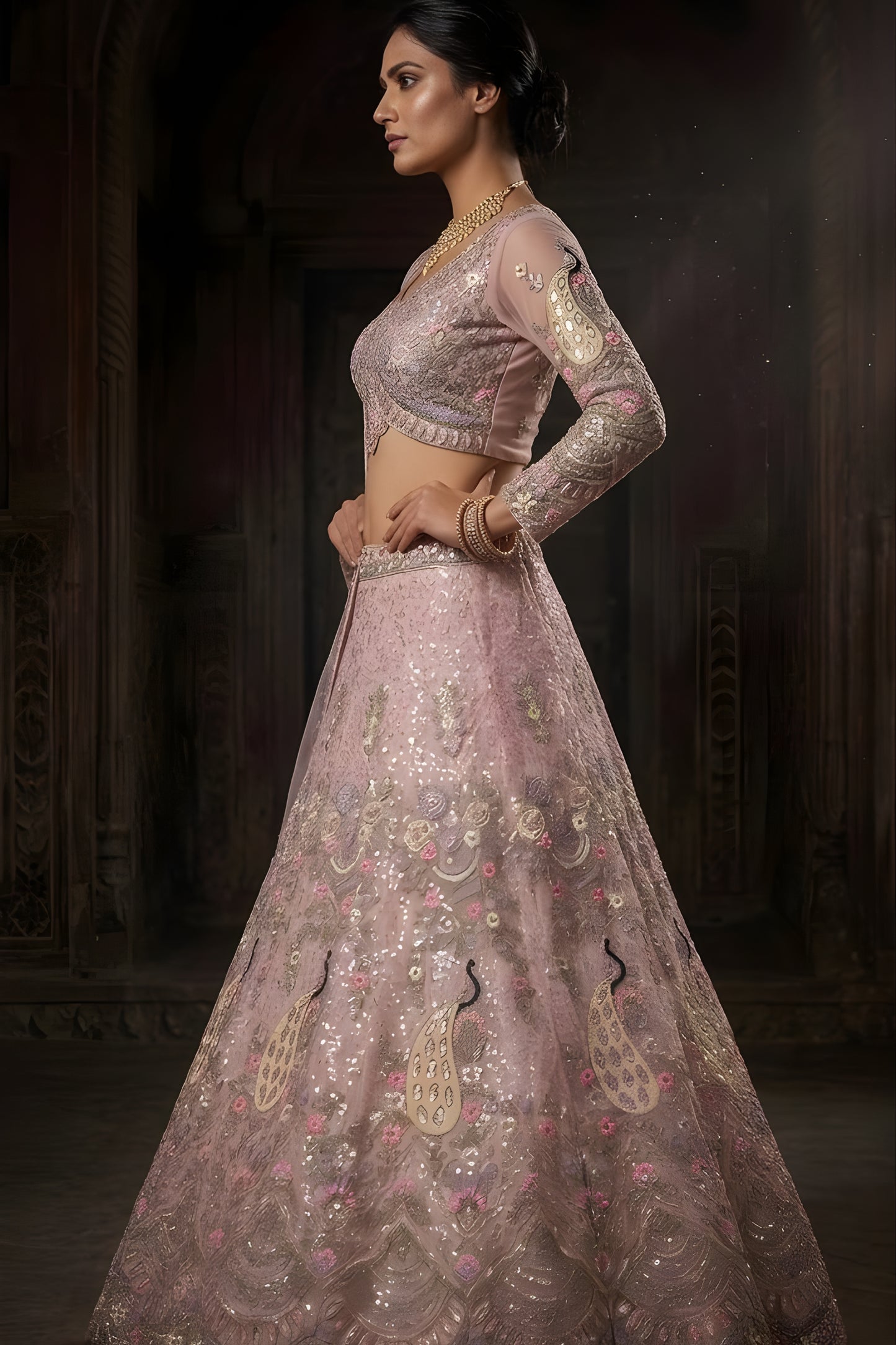 Lovely Pink Butterfly Net Embroidered Designer Lehenga Choli with Dupatta for Wedding