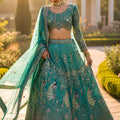 Wonderful Teal Green Butterfly Net Embroidered Designer Lehenga Choli with Dupatta for Wedding