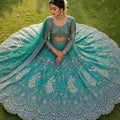 Wonderful Teal Green Butterfly Net Embroidered Designer Lehenga Choli with Dupatta for Wedding