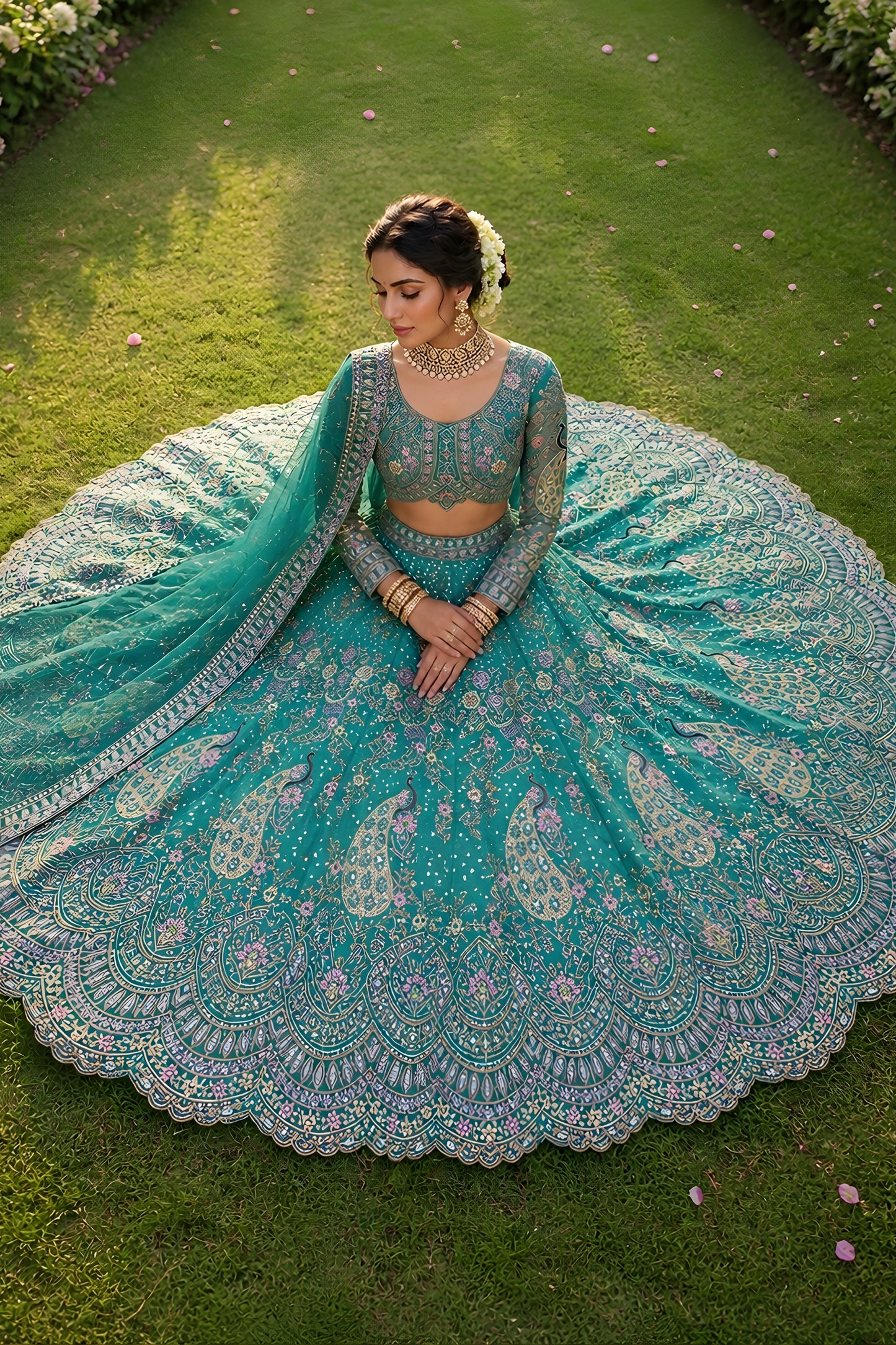 Wonderful Teal Green Butterfly Net Embroidered Designer Lehenga Choli with Dupatta for Wedding
