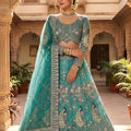 Wonderful Teal Green Butterfly Net Embroidered Designer Lehenga Choli with Dupatta for Wedding