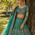 Wonderful Teal Green Butterfly Net Embroidered Designer Lehenga Choli with Dupatta for Wedding