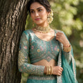 Wonderful Teal Green Butterfly Net Embroidered Designer Lehenga Choli with Dupatta for Wedding