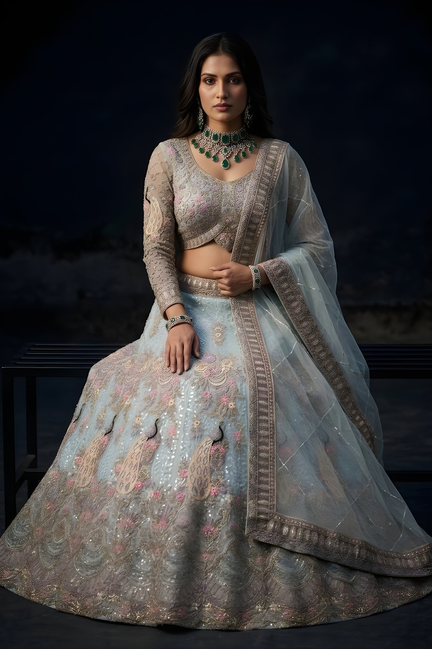 Graceful Sky Blue Butterfly Net Embroidered Designer Lehenga Choli with Dupatta for Wedding