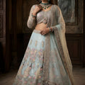 Graceful Sky Blue Butterfly Net Embroidered Designer Lehenga Choli with Dupatta for Wedding