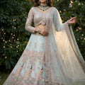 Graceful Sky Blue Butterfly Net Embroidered Designer Lehenga Choli with Dupatta for Wedding
