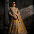 Stylish Mustard Yellow Butterfly Net Embroidered Designer Lehenga Choli with Dupatta for Wedding