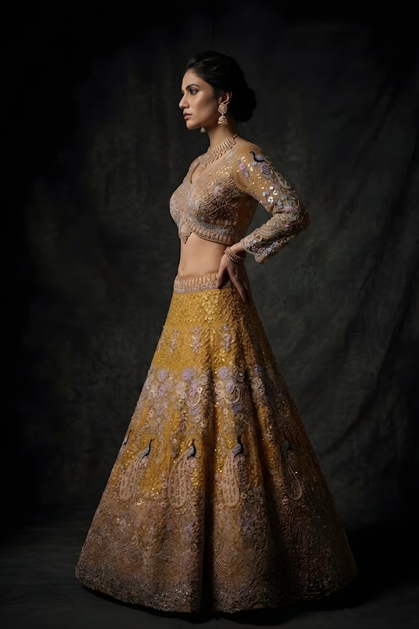 Stylish Mustard Yellow Butterfly Net Embroidered Designer Lehenga Choli with Dupatta for Wedding