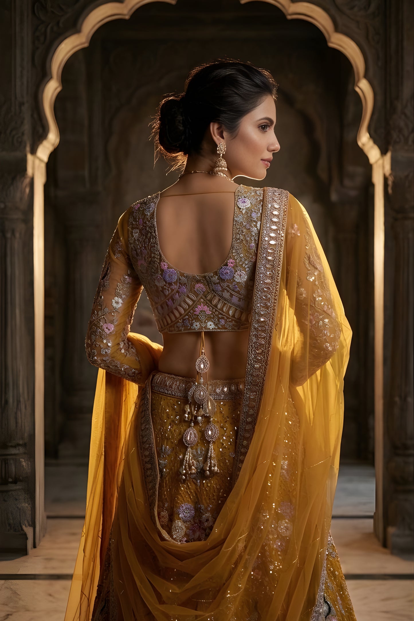 Stylish Mustard Yellow Butterfly Net Embroidered Designer Lehenga Choli with Dupatta for Wedding