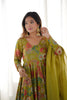 Elegant Olive Green Roman Silk Floral Printed Designer Palazzo Suit with Dupatta for Women