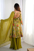 Elegant Olive Green Roman Silk Floral Printed Designer Palazzo Suit with Dupatta for Women