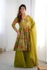 Elegant Olive Green Roman Silk Floral Printed Designer Palazzo Suit with Dupatta for Women