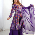 Grateful Purple Roman Silk Floral Printed Designer Palazzo Suit with Dupatta for Women