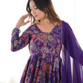 Grateful Purple Roman Silk Floral Printed Designer Palazzo Suit with Dupatta for Women