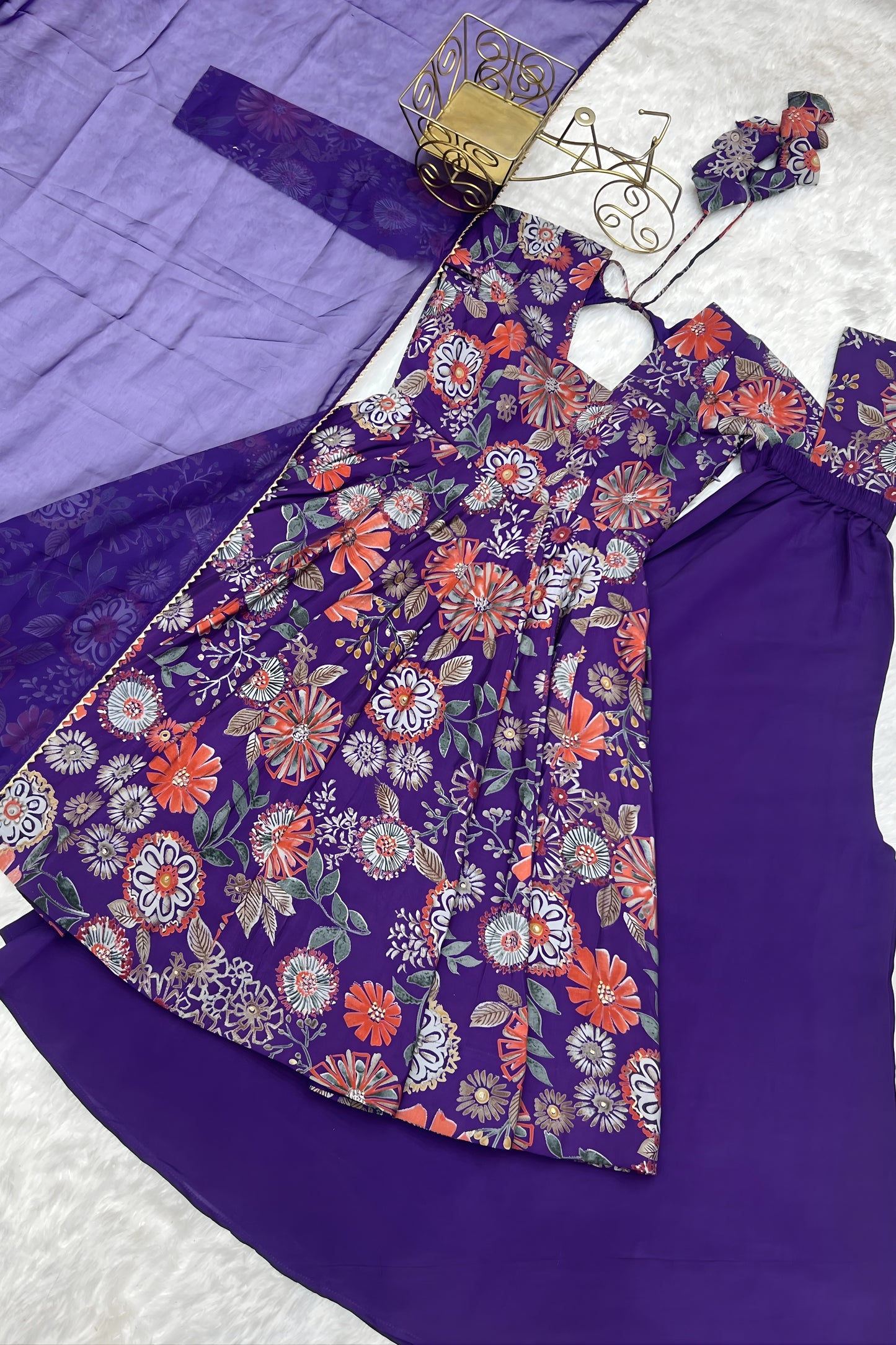 Grateful Purple Roman Silk Floral Printed Designer Palazzo Suit with Dupatta for Women