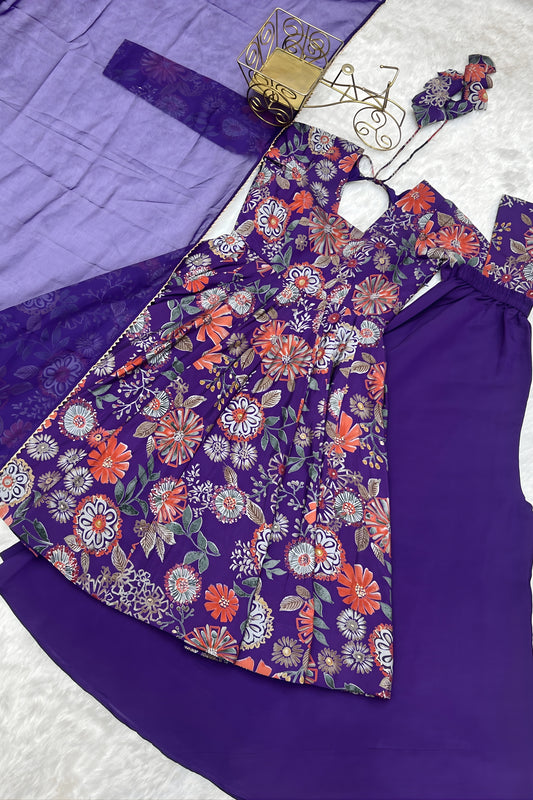 Grateful Purple Roman Silk Floral Printed Designer Palazzo Suit with Dupatta for Women