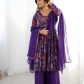 Grateful Purple Roman Silk Floral Printed Designer Palazzo Suit with Dupatta for Women