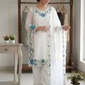 Elegant White Floral Embroidered Designer Sharara Suit with Dupatta for Wedding