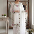 Graceful White Floral Embroidered Designer Sharara Suit with Dupatta for Wedding