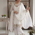 Beautiful White Floral Embroidered Designer Sharara Suit with Dupatta for Wedding