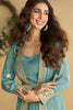 Graceful Teal Blue Chinon Silk Embroidered Designer Gown with Jacket for Wedding