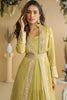 Stylish Lime Green Chinon Silk Embroidered Designer Gown with Jacket for Wedding