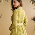 Stylish Lime Green Chinon Silk Embroidered Designer Gown with Jacket for Wedding