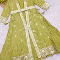 Stylish Lime Green Chinon Silk Embroidered Designer Gown with Jacket for Wedding