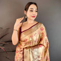 Luxury Golden Beige Kanjivaram Silk Weaving Zari Work Saree for Wedding