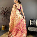 Luxury Golden Beige Kanjivaram Silk Weaving Zari Work Saree for Wedding