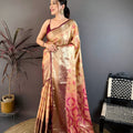 Luxury Golden Beige Kanjivaram Silk Weaving Zari Work Saree for Wedding