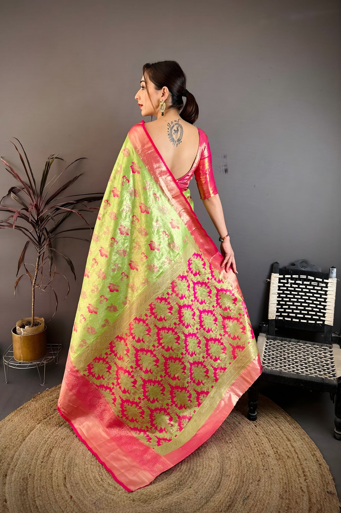 Gracfull Pista Green Kanjivaram Silk Weaving Zari Work Saree for Wedding