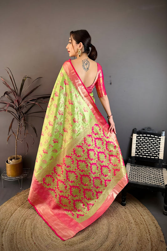 Gracfull Pista Green Kanjivaram Silk Weaving Zari Work Saree for Wedding