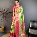 Gracfull Pista Green Kanjivaram Silk Weaving Zari Work Saree for Wedding