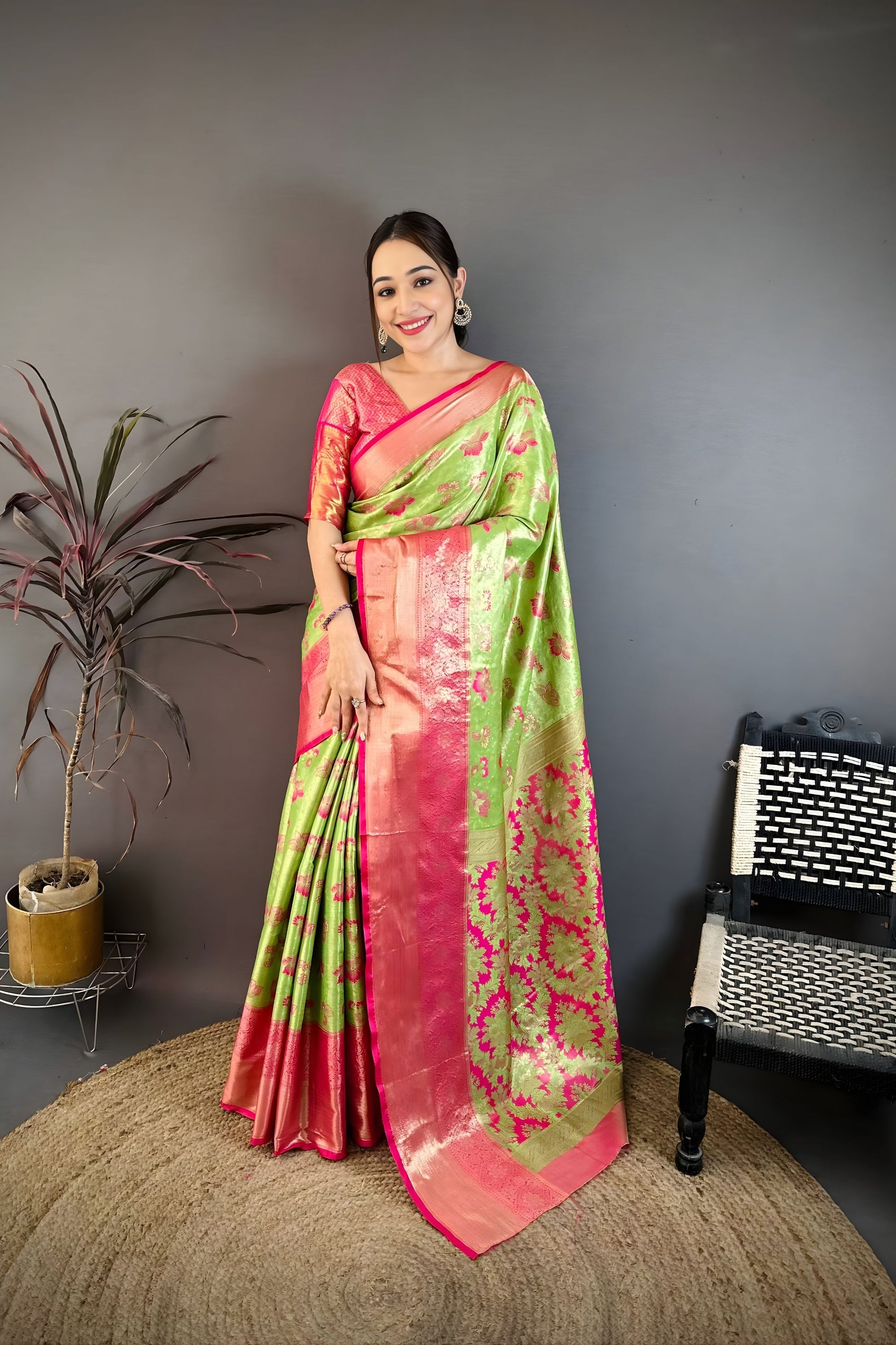 Gracfull Pista Green Kanjivaram Silk Weaving Zari Work Saree for Wedding