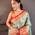 Royal Aqua Blue Kanjivaram Silk Weaving Zari Work Saree for Wedding