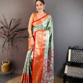 Royal Aqua Blue Kanjivaram Silk Weaving Zari Work Saree for Wedding