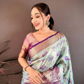 Stylish Ice Blue Kanjivaram Silk Weaving Zari Work Saree for Wedding