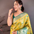 Stylish Mustard Yellow Kanjivaram Silk Weaving Zari Work Saree for Wedding