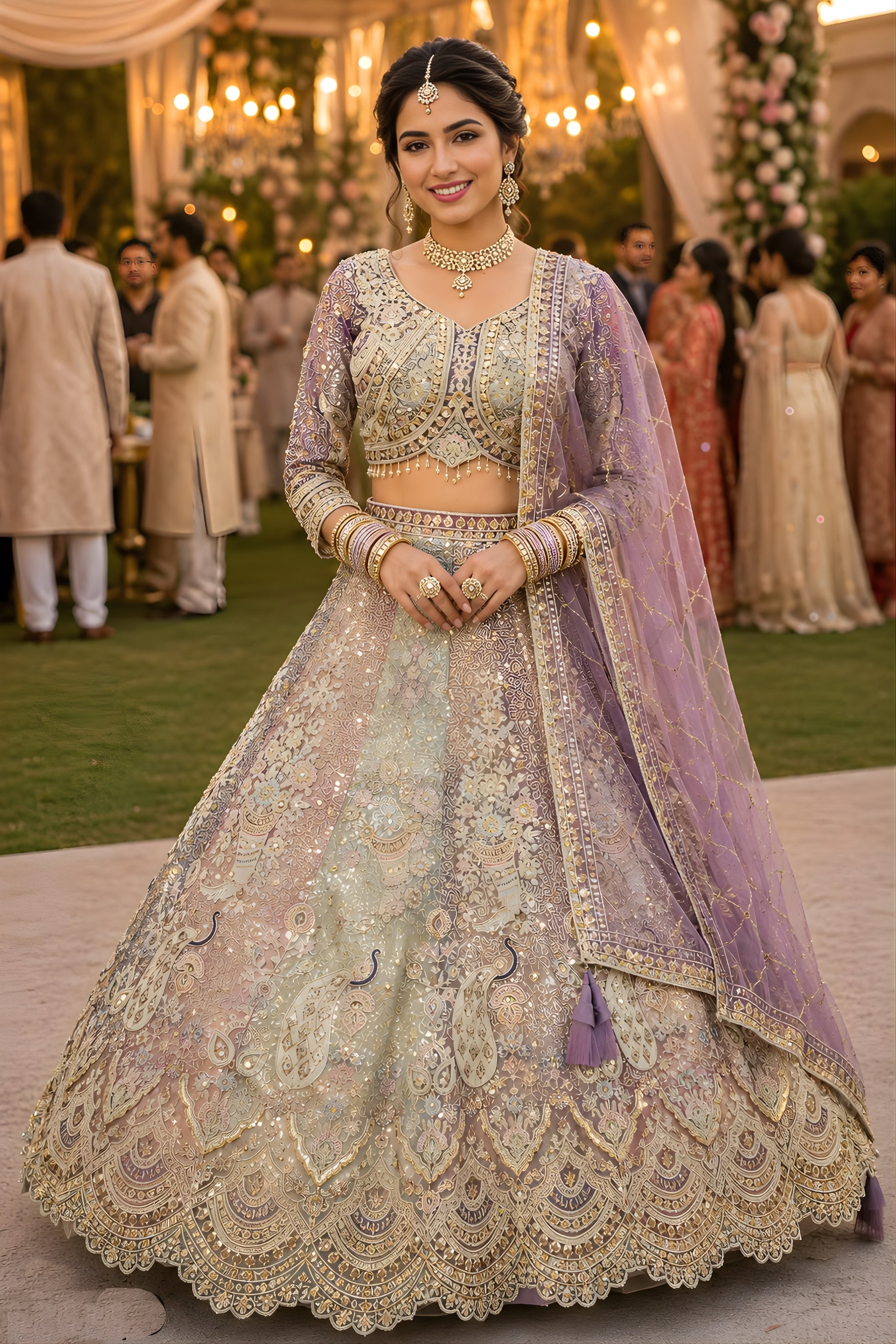 Stylish Lavender Net Embroidered Designer Lehenga Choli with Dupatta for Wedding