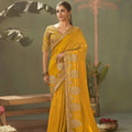 Luxury Mustard Yellow Bamber Silk Embroidered  Saree Blouse for Wedding