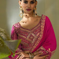 Luxury Rani Pink Bamber Silk Embroidered Saree Blouse for Wedding