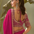 Luxury Rani Pink Bamber Silk Embroidered Saree Blouse for Wedding