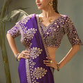 Royal Purple Bamber Silk Heavy Embroidered Saree Blouse for Wedding