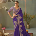 Royal Purple Bamber Silk Heavy Embroidered Saree Blouse for Wedding