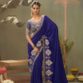 Royal Blue Bamber Silk Heavy Embroidered Saree Blouse for Wedding